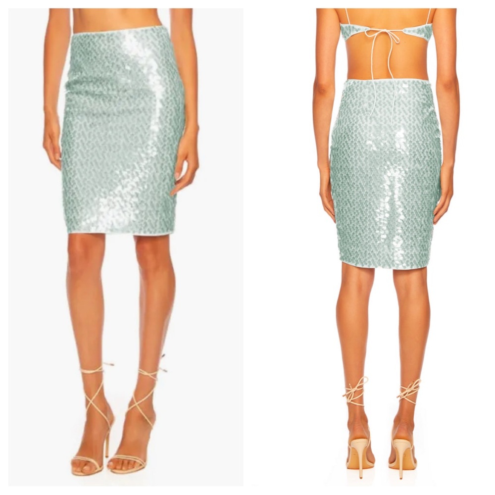 Susana Monaco Dot Sequin Pencil Skirt in Celadon Size Small NWT